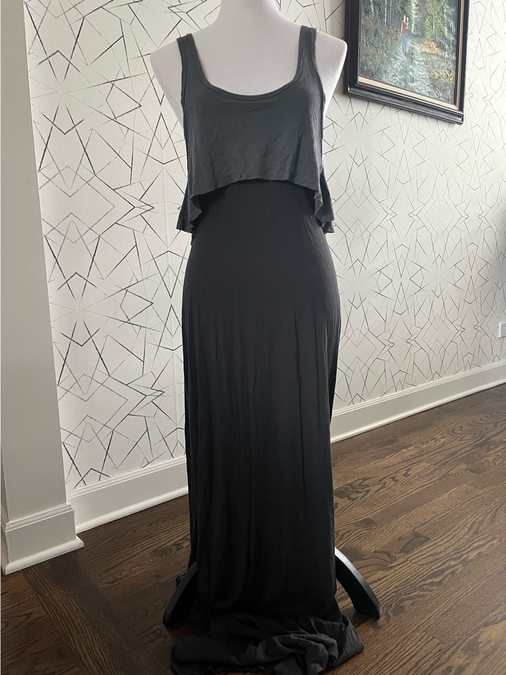 Free People Black Sleeveless Maxi Dress with Grey Overlay